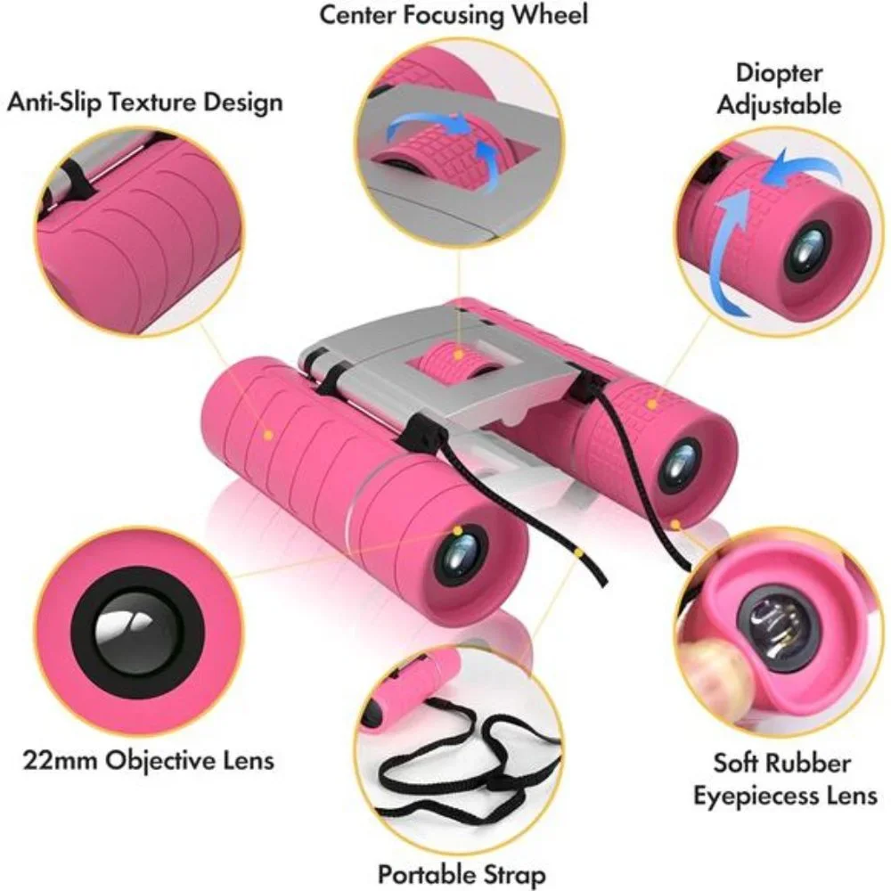 Binoculars 10x22 Compact Mini Pocket High Powered Binoculars, Waterproof,  Pink